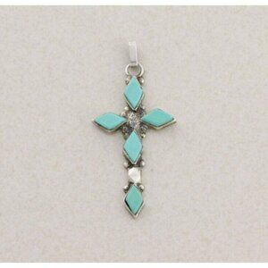 Pendant Only Sterling Silver Turquoise Cross Pendant 2" x 7/8"